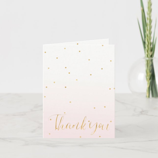 Blush Pink Gold Confetti Sparkle Ombre Thank You Card (Front)
