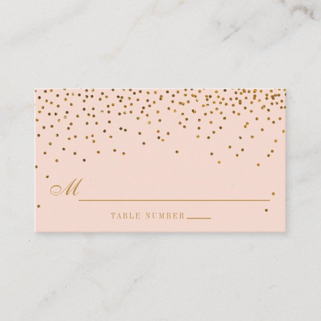 Blush Pink & Gold Confetti Wedding Escort Cards (Front)