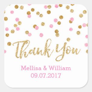 Blush Pink Gold Confetti Wedding Favour Tags