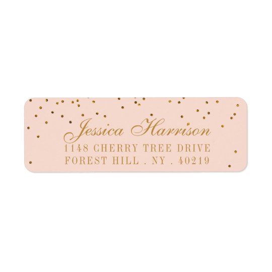 Blush Pink & Gold Confetti Wedding Return Address Label
