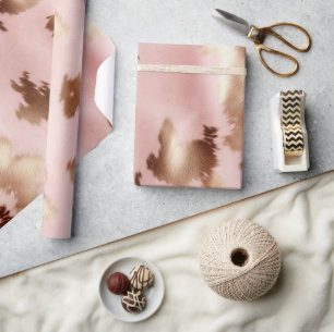 Blush Pink Gold Cowgirl Cowhide Wrapping Paper