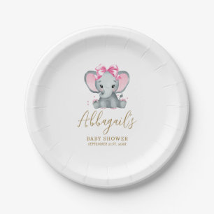 Blush Pink Gold Cute Elephant Elegant Baby Shower Paper Plate