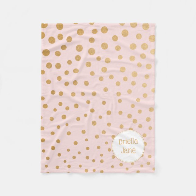 Blush pink gold dot personalized blanket with name (Front)