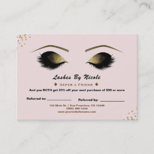Blush Pink Gold Dots Lashes Refer Friend Aftercare Referral Card