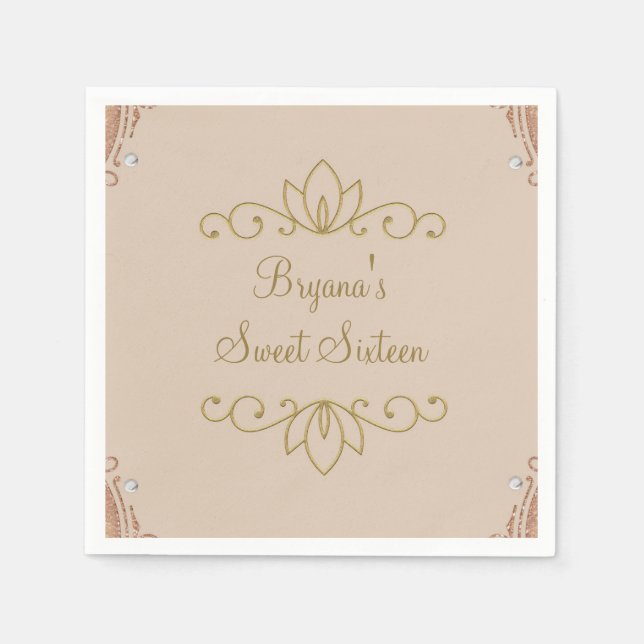 Blush Pink & Gold Elegant Chic Custom Party Napkin (Front)
