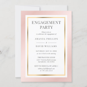 Blush Pink Gold Elegant Modern Engagement Party Invitation