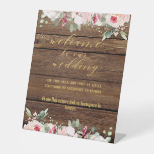Blush Pink & Gold Fancy Font Calligraphy Welcome Pedestal Sign