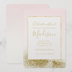 Blush Pink Gold Faux Glitter Sparkle Ombre Invitation