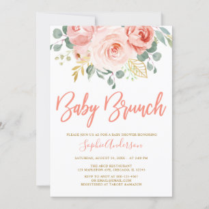 Blush Pink Gold Floral Baby Brunch Baby Shower Invitation