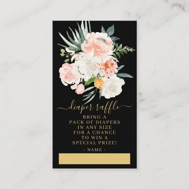 Blush Pink Gold Floral Baby Shower Diaper Raffle Enclosure Card (Front)