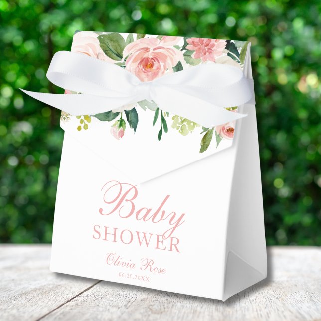 Blush Pink Gold Floral Baby Sower Elegant Favor Box (Creator Uploaded)