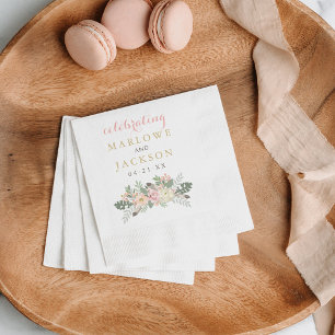 Blush Pink Gold Floral Boho Wedding Monogram Napkin