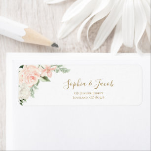Blush Pink & Gold Floral Botanical Return Address