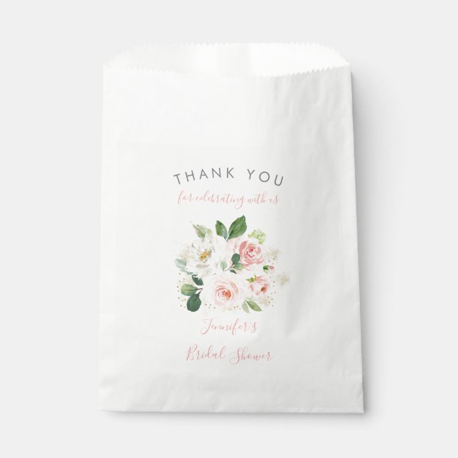Blush Pink Gold Floral Bridal Shower Favour Bag (Front)