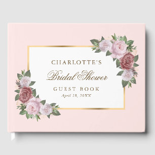 Blush Pink Gold Floral Bridal Shower Guest Book