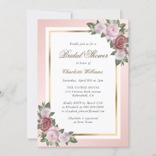 Blush Pink Gold Floral Bridal Shower Invitation