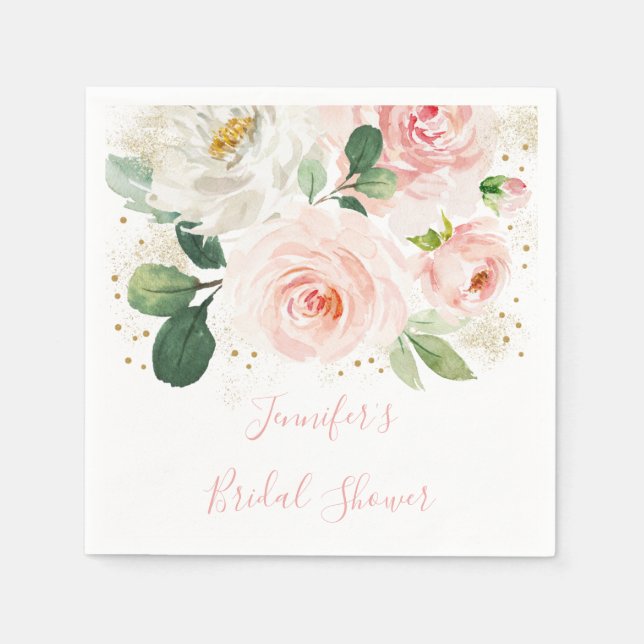 Blush Pink Gold Floral Bridal Shower Napkin (Front)