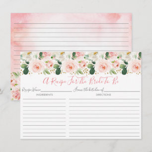 Blush Pink Gold Floral Bridal Shower Recipe Cards