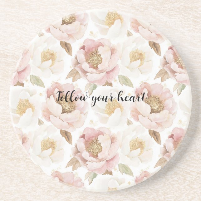 Blush Pink Gold Floral Coaster (Front)