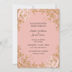 Blush Pink Gold Floral Filigree Wedding Invitation
