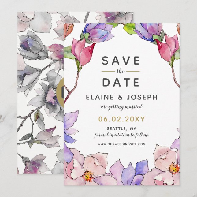 Blush Pink Gold Floral Garden Botanical Wedding Invitation (Front/Back)