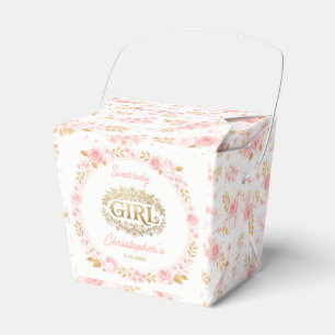 Blush Pink & Gold Floral Girl Baby Shower Favor Box