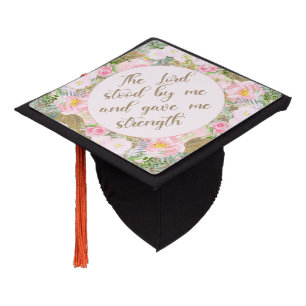 Blush Pink Gold Floral Graduation Bible Verse Cap Topper