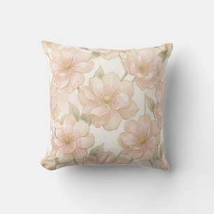 Blush Pink Gold Floral Pattern Throw Pillow