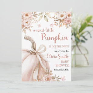 Blush Pink Gold Floral Pumpkin Girl Baby Shower Invitation