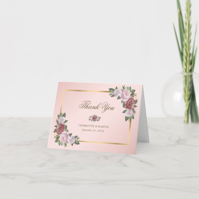 Blush Pink Gold Floral Thank You Card (Front)
