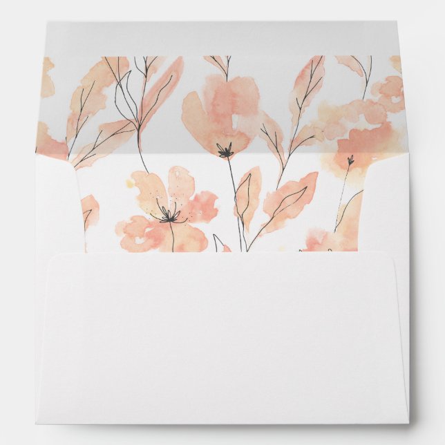 Blush pink gold floral watercolors summer spring envelope (Back (Bottom))