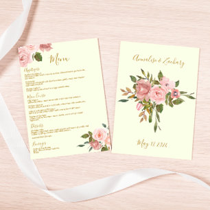 Blush Pink & Gold Floral Wedding Dinner Menu