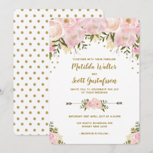 Blush Pink & Gold Floral Wedding Invitation