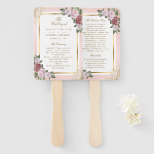 Blush Pink Gold Floral Wedding Program Hand Fan