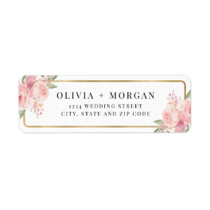 Blush Pink Gold Floral Wedding Return Address