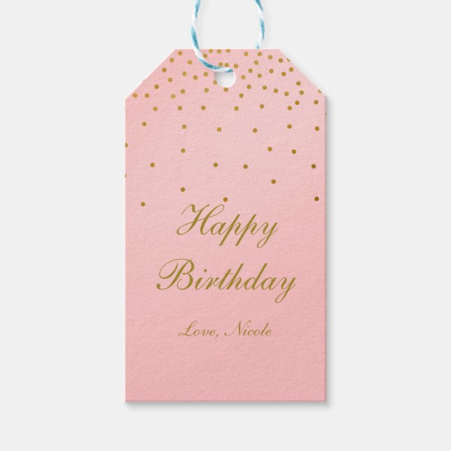 Blush Pink & Gold Foil Confetti Dots Gift Tag (Front)