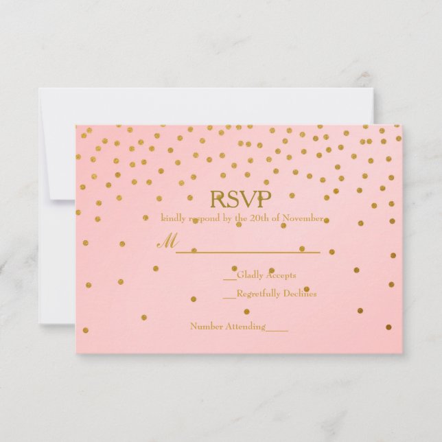 Blush Pink & Gold Foil Confetti Wedding RSVP Card (Front)