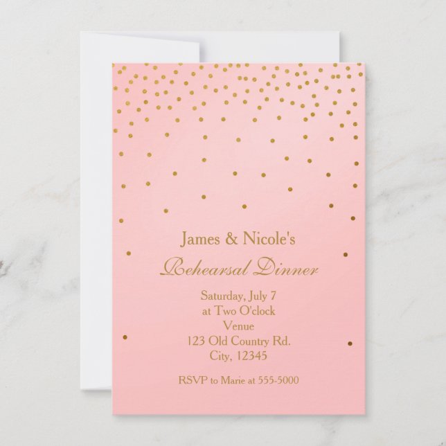 Blush Pink & Gold Foil Dots Rehearsal Invitations (Front)