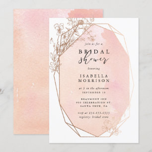 Blush Pink Gold Geometric Floral Bridal Shower Invitation