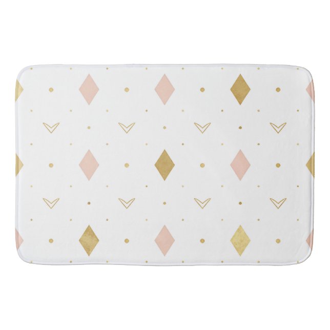 Blush Pink Gold Geometric Pattern Bath Mat (Front)