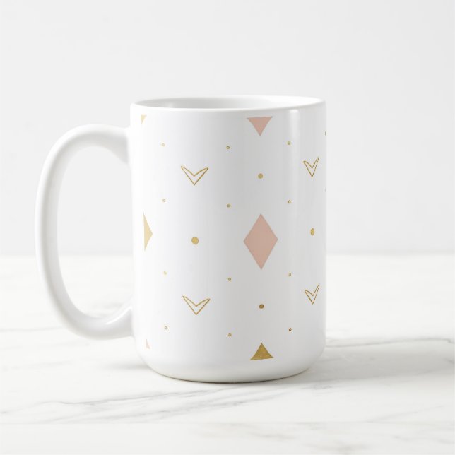 Blush Pink Gold Geometric Pattern Coffee Mug (Left)