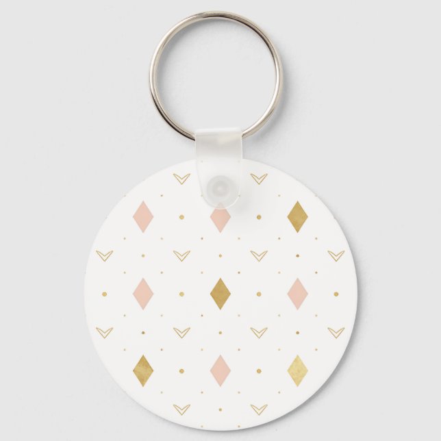 Blush Pink Gold Geometric Pattern Keychain (Front)