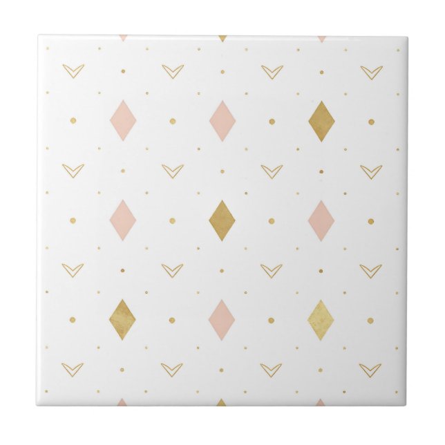 Blush Pink Gold Geometric Pattern Tile (Front)