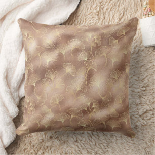 Blush Pink Gold Ginkgo Leaves Elegant Botanical 10 Throw Pillow
