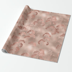 Blush Pink Gold Ginkgo Leaves Elegant Botanical 1 Wrapping Paper