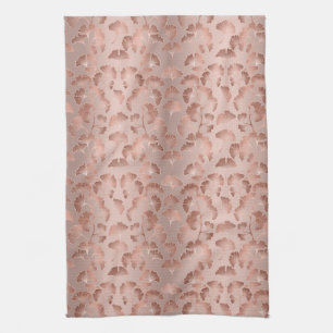 Blush Pink Gold Ginkgo Leaves Elegant Botanical 2 Kitchen Towel
