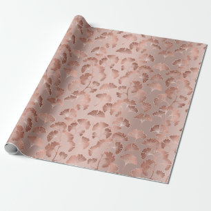 Blush Pink Gold Ginkgo Leaves Elegant Botanical 2 Wrapping Paper