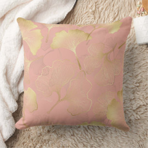 Blush Pink Gold Ginkgo Leaves Elegant Botanical 3 Throw Pillow