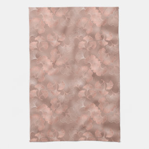 Blush Pink Gold Ginkgo Leaves Elegant Botanical 4 Kitchen Towel