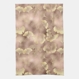 Blush Pink Gold Ginkgo Leaves Elegant Botanical 6 Kitchen Towel